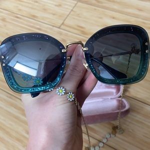 Miu Miu  green blue gradient glitter & gold sunglasses